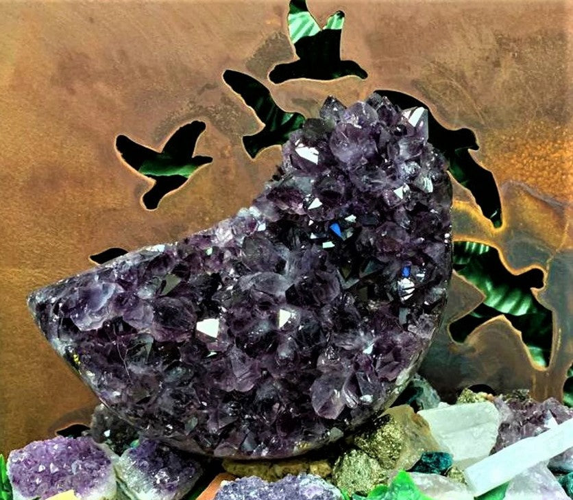 Extra Quality Moon -Shaped Amethyst Geode with metal stand